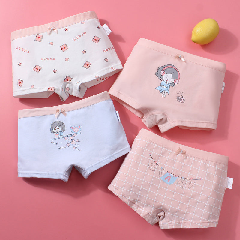 Kid Girl Cotton Cute Soft Underwear 4 Pieces/Lot 2-12Y
