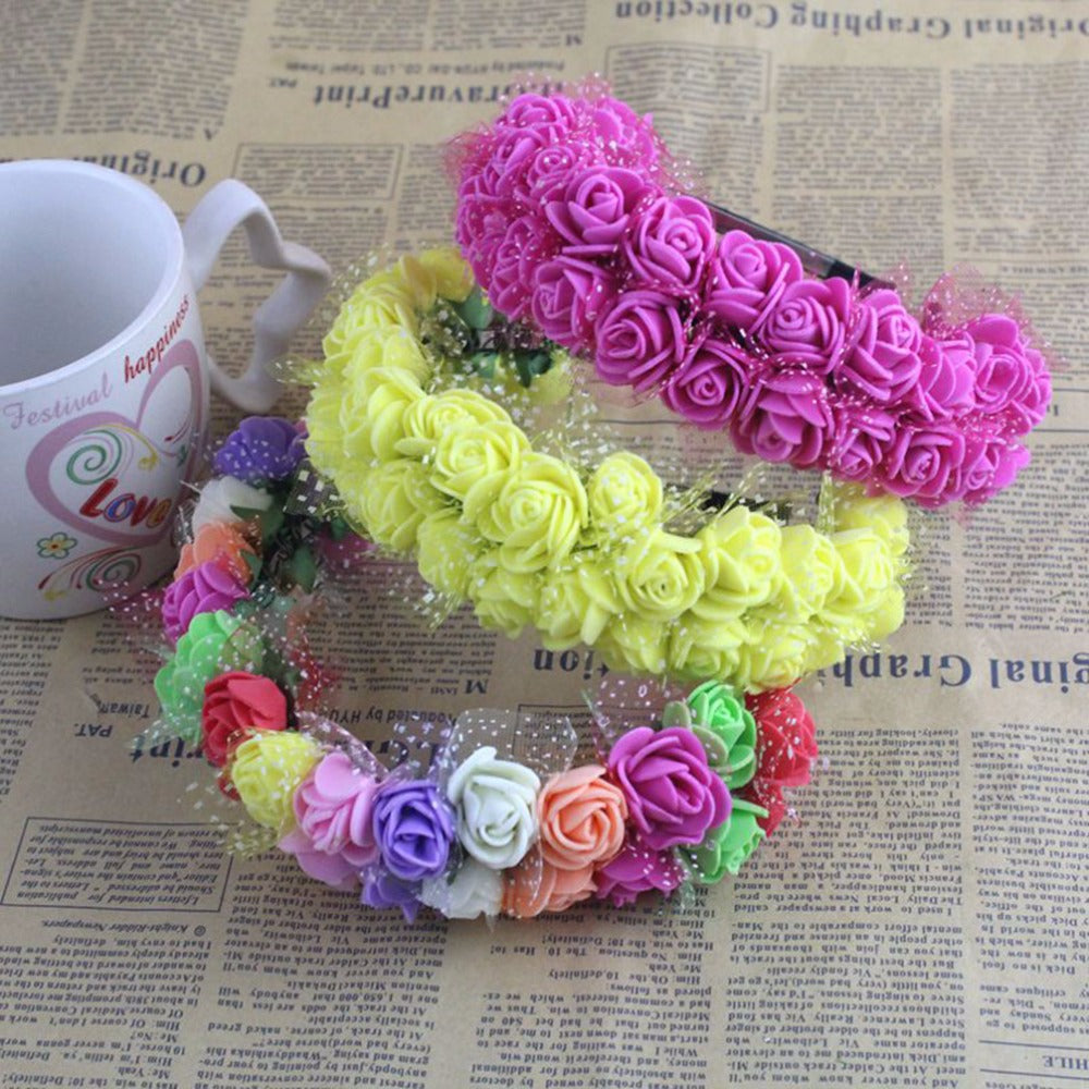 Kid Girl Bridal Wreath Snow Gauze Foam Flower Hoop Wedding Photography Headwear