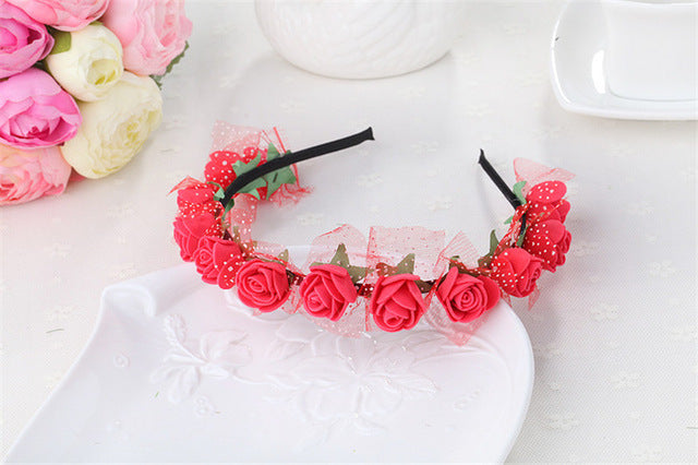 Kid Girl Bridal Wreath Snow Gauze Foam Flower Hoop Wedding Photography Headwear