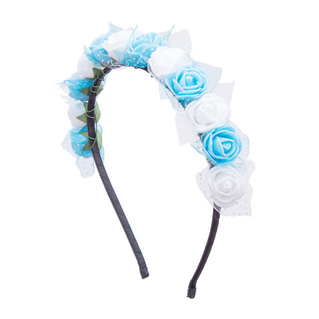 Kid Girl Bridal Wreath Snow Gauze Foam Flower Hoop Wedding Photography Headwear