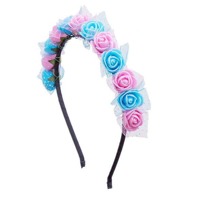 Kid Girl Bridal Wreath Snow Gauze Foam Flower Hoop Wedding Photography Headwear