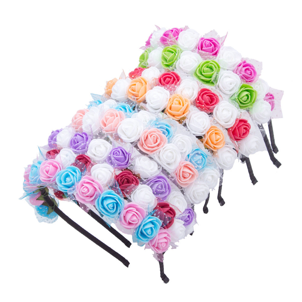Kid Girl Bridal Wreath Snow Gauze Foam Flower Hoop Wedding Photography Headwear