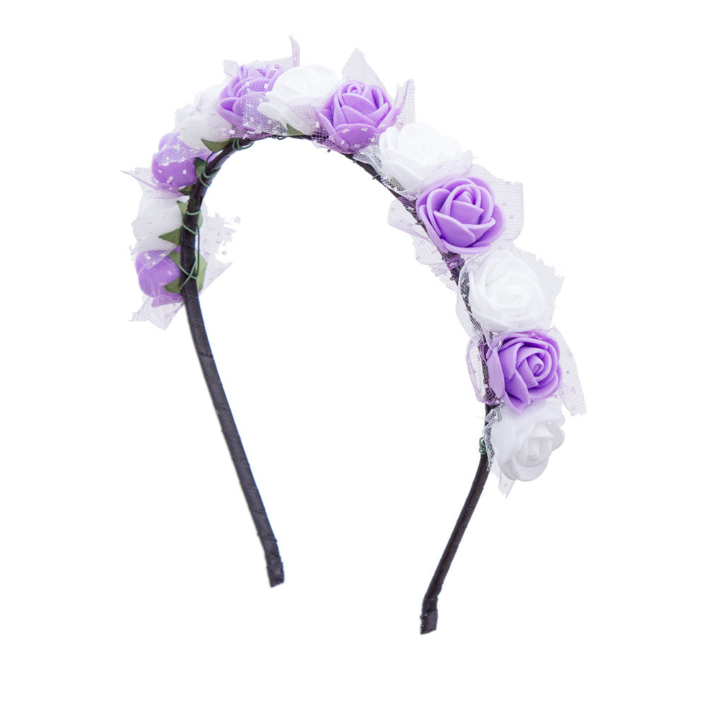 Kid Girl Bridal Wreath Snow Gauze Foam Flower Hoop Wedding Photography Headwear