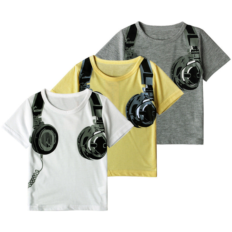 Kid Baby Boys Summer Earphone Printed Short Sleeve T-shirt Shorts