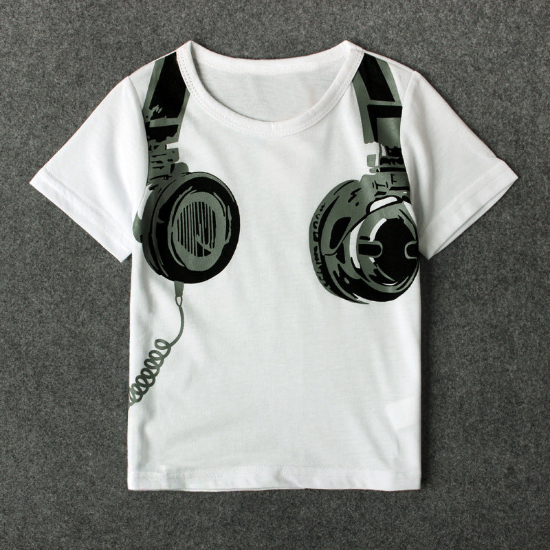Kid Baby Boys Summer Earphone Printed Short Sleeve T-shirt Shorts