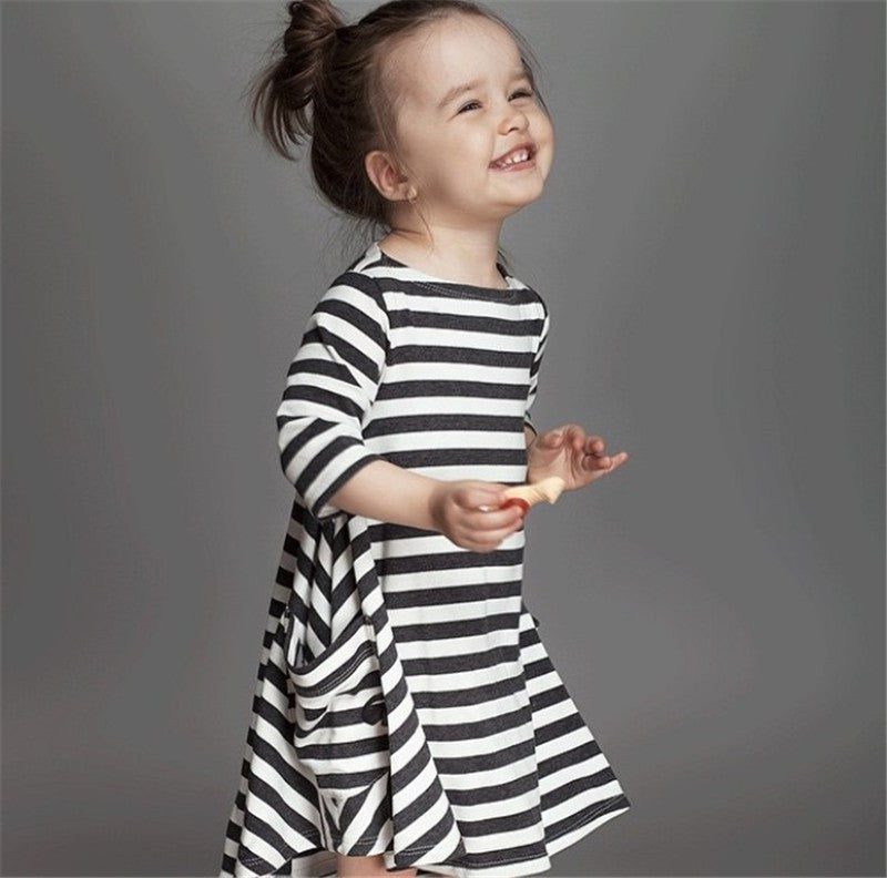 Family Matching Parent-child Black and White Stripe Casual Dress