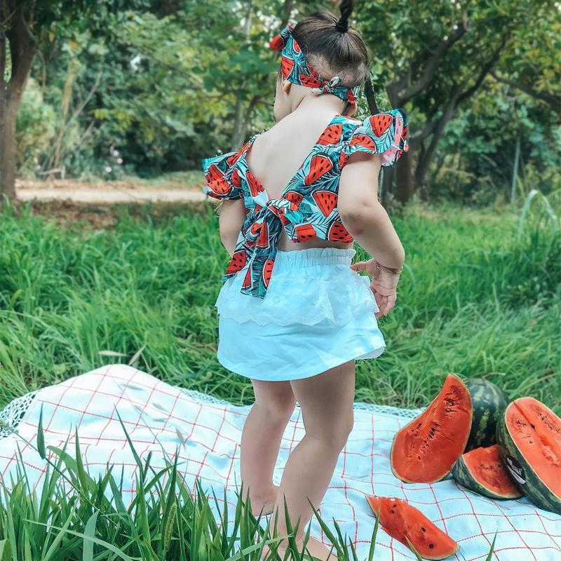 Baby Girls Summer Watermelon Tops White Shorts 3 Pcs Sets
