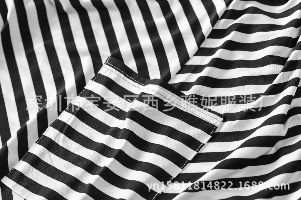 Family Matching Parent-child Black and White Stripe Casual Dress