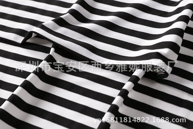 Family Matching Parent-child Black and White Stripe Casual Dress