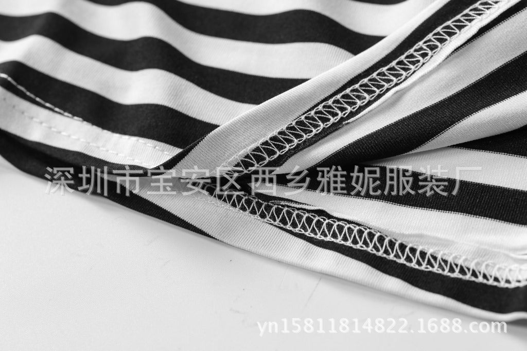 Family Matching Parent-child Black and White Stripe Casual Dress