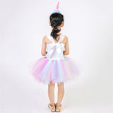 Cute Baby Unicorn Flower Tutu Pastel Tulle Dress with Hairbow Kids Birthday Party Costume - honeylives