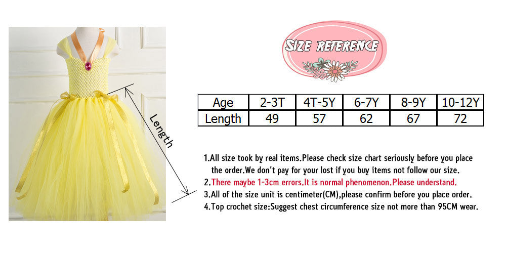 Kid Baby Girl Mesh Princess Fluffy Belle Beauty Cosplay Tutu Dress