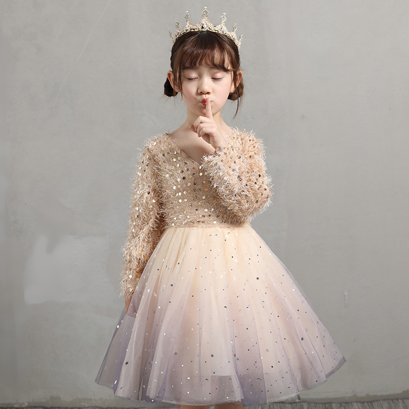 Girls Fashion Dress Shiny Sequin Princess Party Evening Tutu Dress 3-12 Years