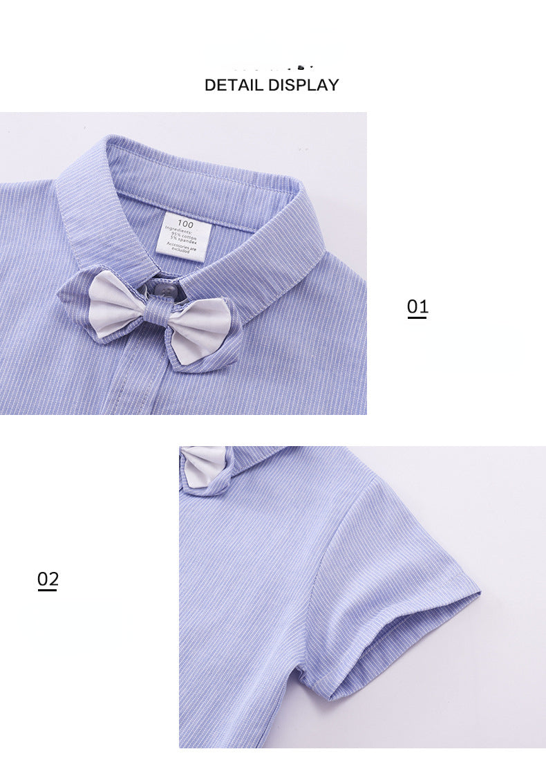Kid Baby Boys Summer Short Sleeve Shorts Striped Gentleman Set 3 Pcs