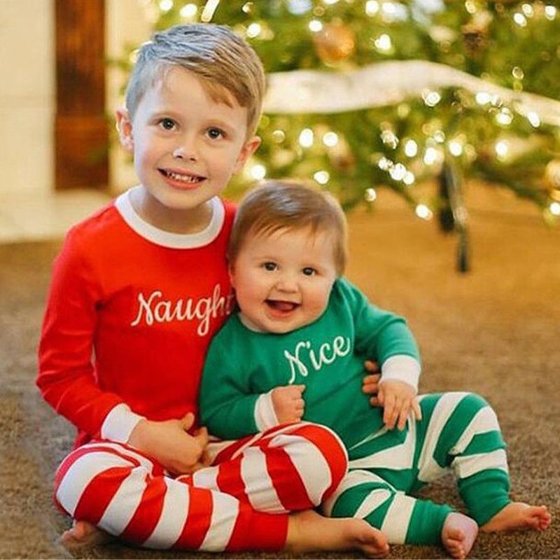 Kids Spring Autumn Christmas Long Sleeve Stripe Pajamas 2 Pcs