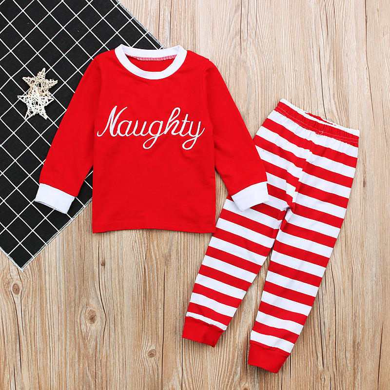 Kids Spring Autumn Christmas Long Sleeve Stripe Pajamas 2 Pcs