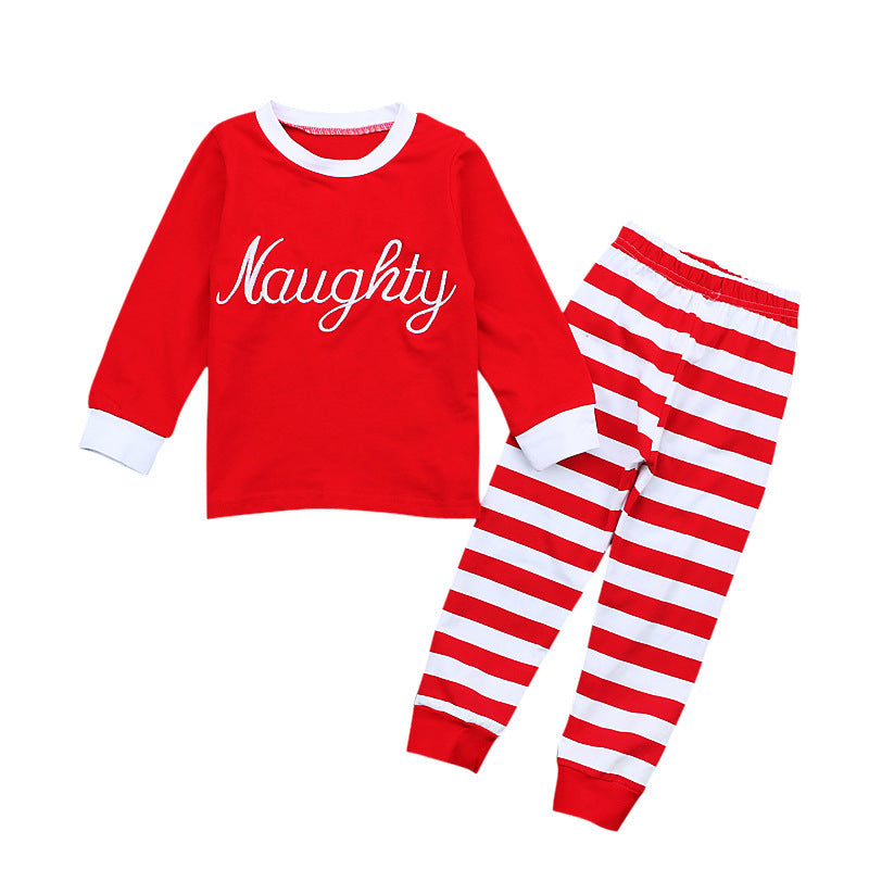 Kids Spring Autumn Christmas Long Sleeve Stripe Pajamas 2 Pcs