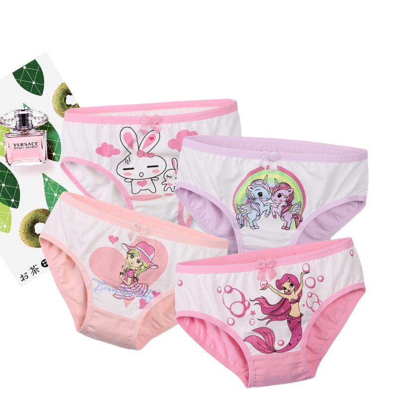 Kid Girl Mermaid Printed Cartoon Soft Kawaii Underwear 4 Pieces/Lot