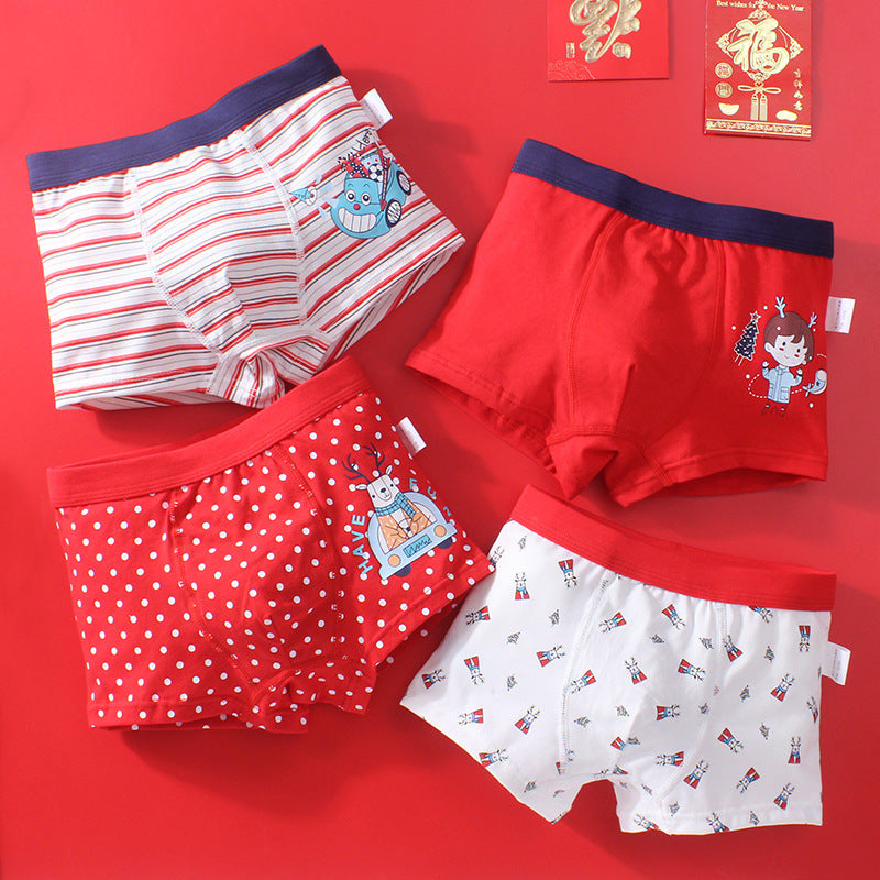 Kid Boys Underwear Cartoon Shorts Panties Stripes Teenagers Cotton 4 Pack/Lot