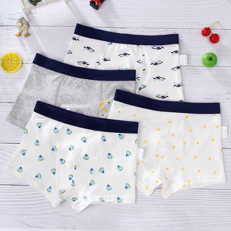 Kid Boys Underwear Cartoon Shorts Panties Stripes Teenagers Cotton 4 Pack/Lot