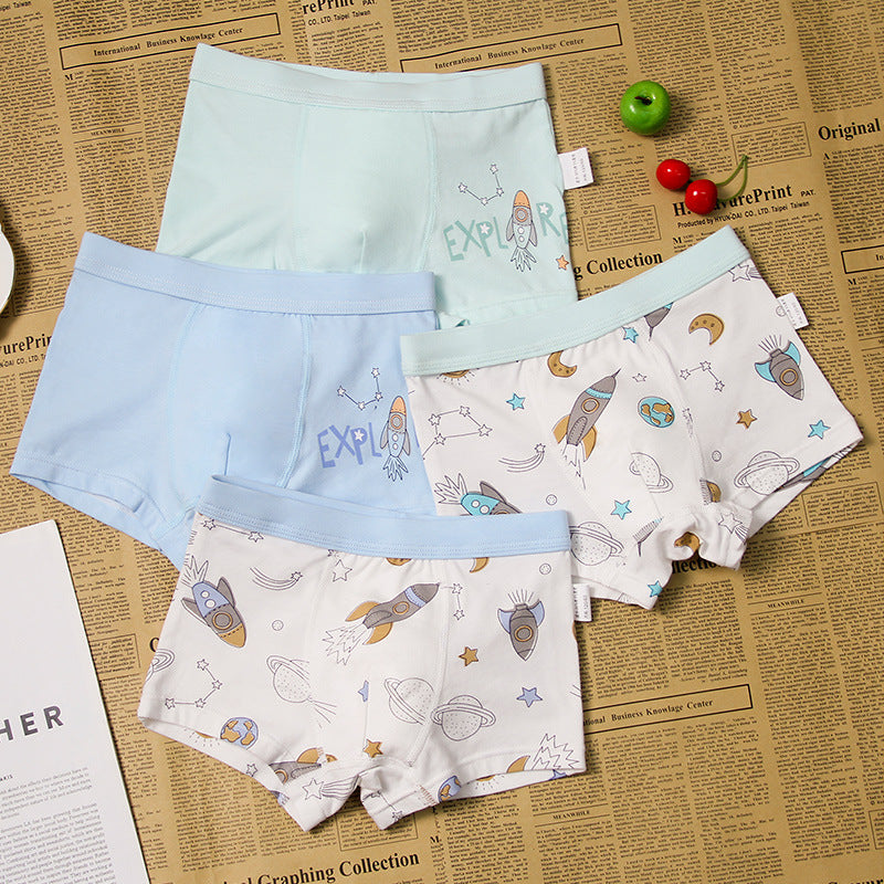 Kid Boys Underwear Cartoon Shorts Panties Stripes Teenagers Cotton 4 Pack/Lot