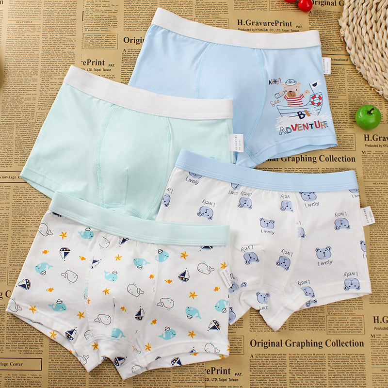Kid Boys Underwear Cartoon Shorts Panties Stripes Teenagers Cotton 4 Pack/Lot