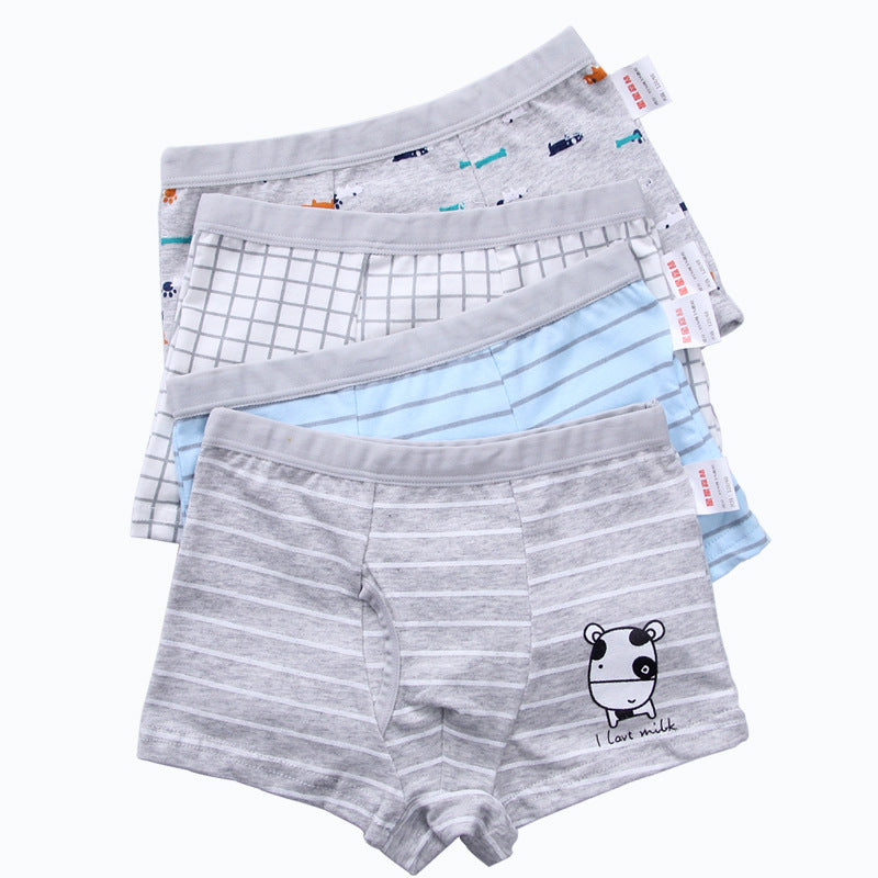 Kid Boys Underwear Cartoon Shorts Panties Stripes Teenagers Cotton 4 Pack/Lot