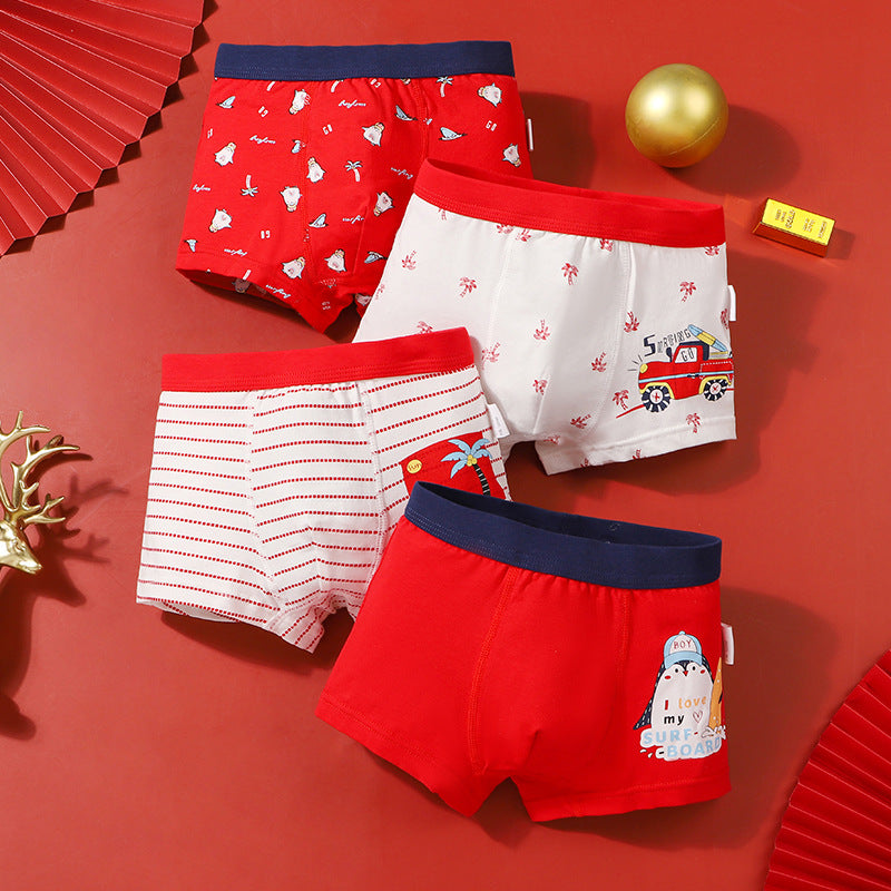 Kid Boys Underwear Cartoon Shorts Panties Stripes Teenagers Cotton 4 Pack/Lot