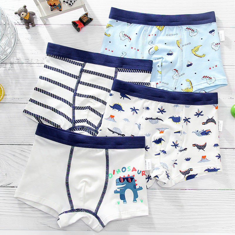 Kid Boys Underwear Cartoon Shorts Panties Stripes Teenagers Cotton 4 Pack/Lot