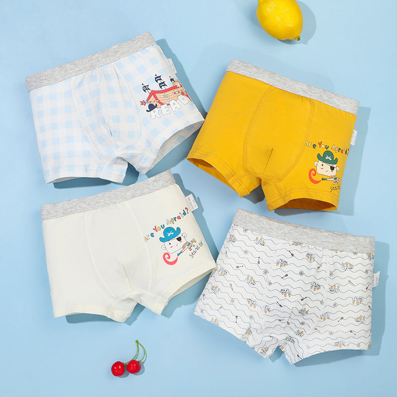 Kid Boys Underwear Cartoon Shorts Panties Stripes Teenagers Cotton 4 Pack/Lot