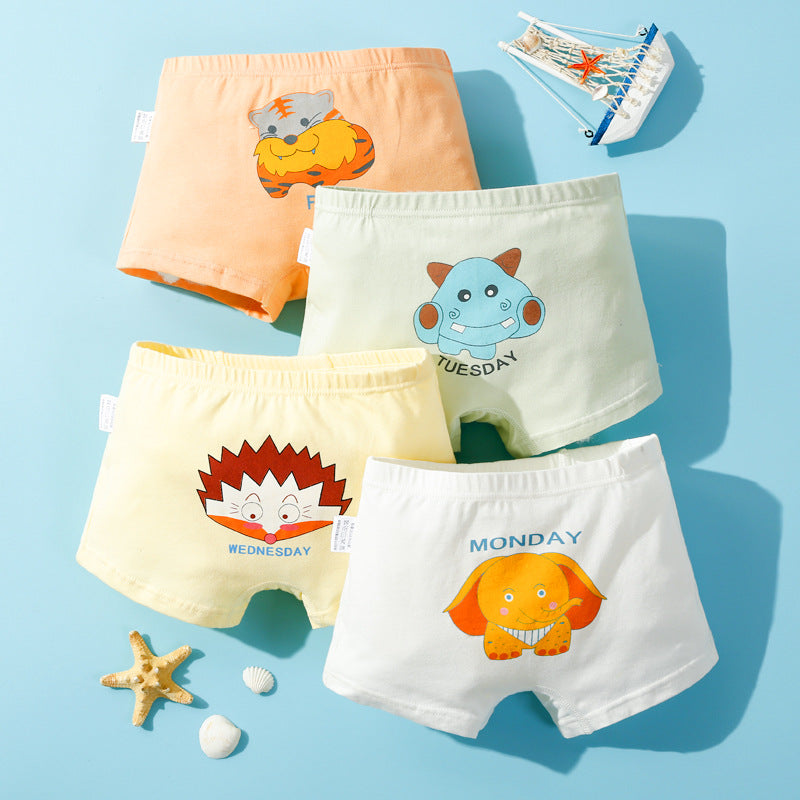 Kid Boys Underwear Cartoon Shorts Panties Stripes Teenagers Cotton 4 Pack/Lot
