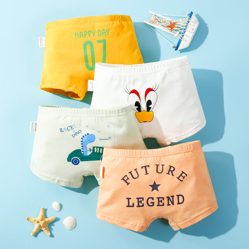 Kid Boys Underwear Cartoon Shorts Panties Stripes Teenagers Cotton 4 Pack/Lot