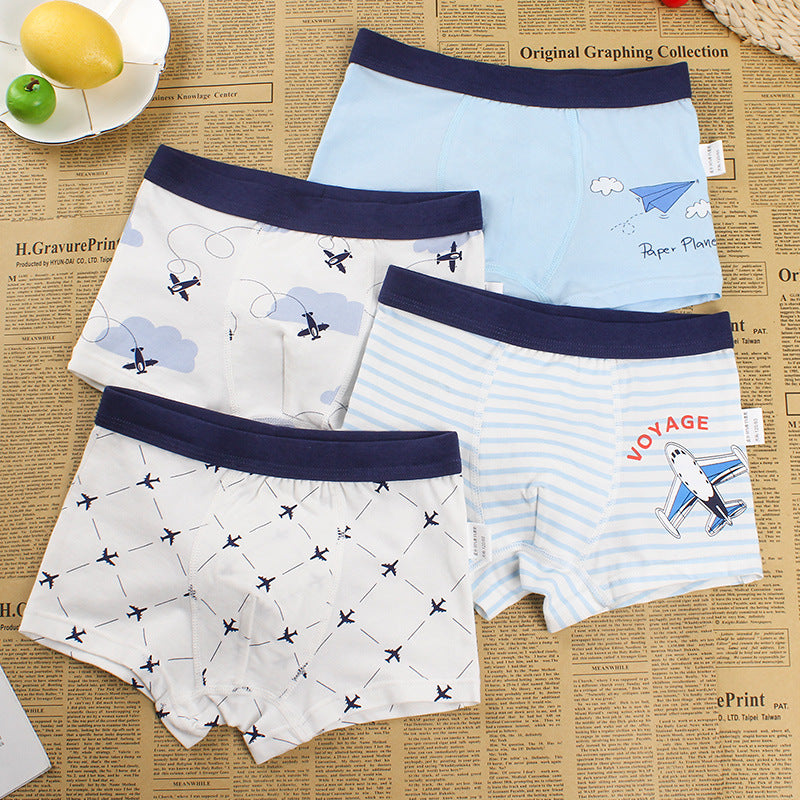 Kid Boys Underwear Cartoon Shorts Panties Stripes Teenagers Cotton 4 Pack/Lot