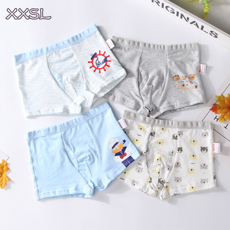Kid Boys Underwear Cartoon Shorts Panties Stripes Teenagers Cotton 4 Pack/Lot