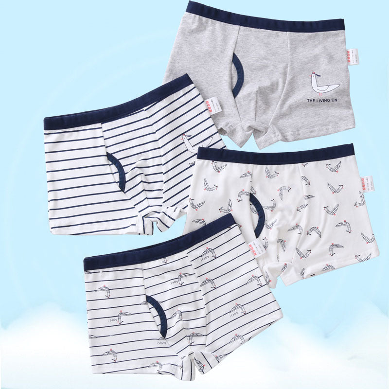Kid Boys Underwear Cartoon Shorts Panties Stripes Teenagers Cotton 4 Pack/Lot