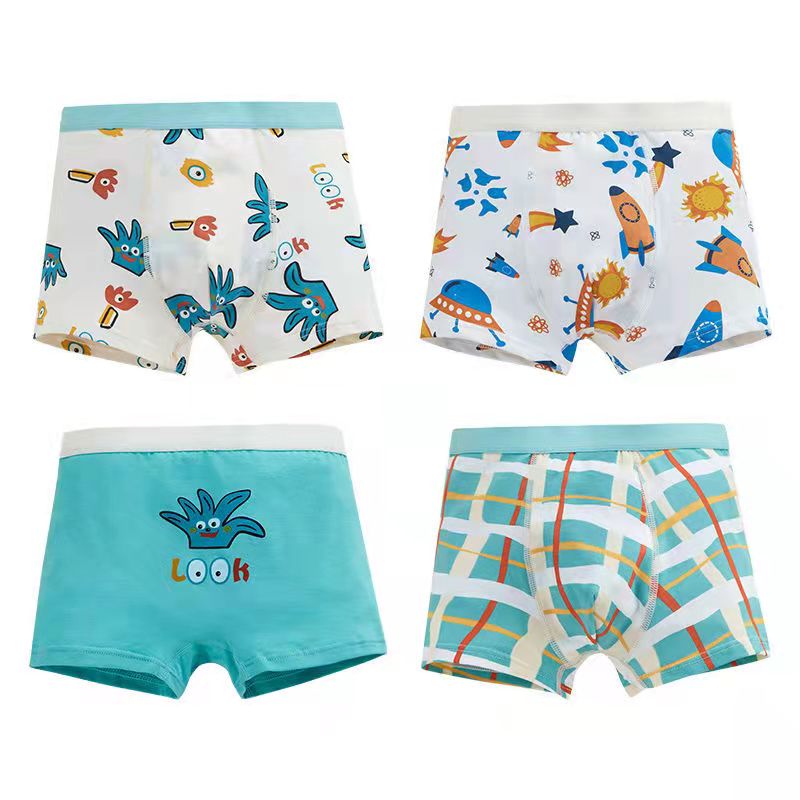 Kid Boy Cartoon Dinosaur Underwear Shorts Toddler Stripe Cotton 4 Pieces/Lot