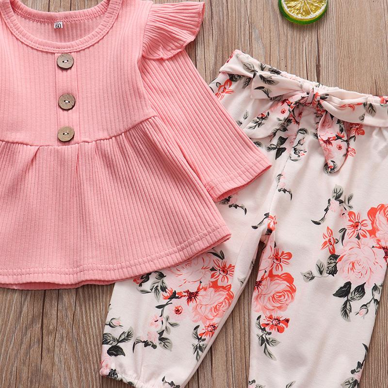 Baby Girl Solid Knitting Ruffle Long Sleeve Floral 3 Pcs Set