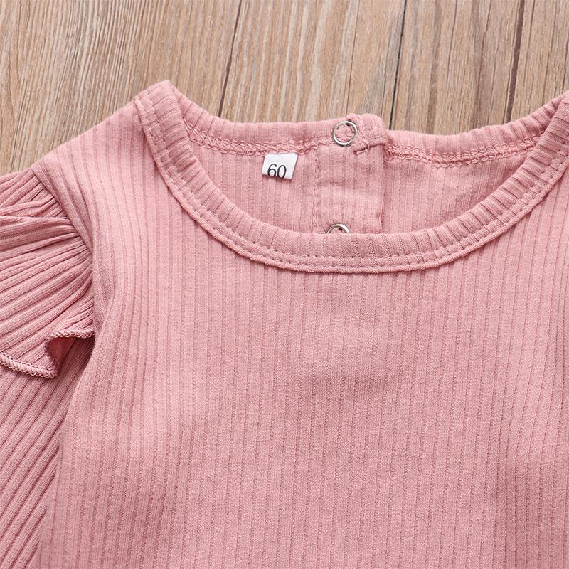 Baby Girls Long Sleeve Ruffle Solid 2 Pcs Set