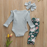 Baby Girls Knit Ruffle Long Sleeve 3Pcs Floral Sets