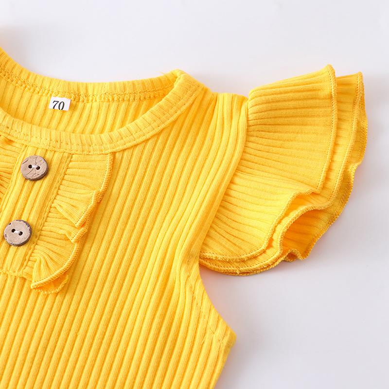 Baby Girl Flying Sleeve Ribbed Floral 3 Pcs Set