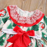 Toddler Baby Girl Santa Claus Flower Print Long Sleeve Lace Dress