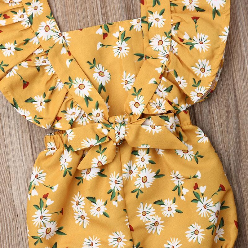 Baby Girl Floral Ruffle Sleeve Backless Romper 2Pcs Outfit Set