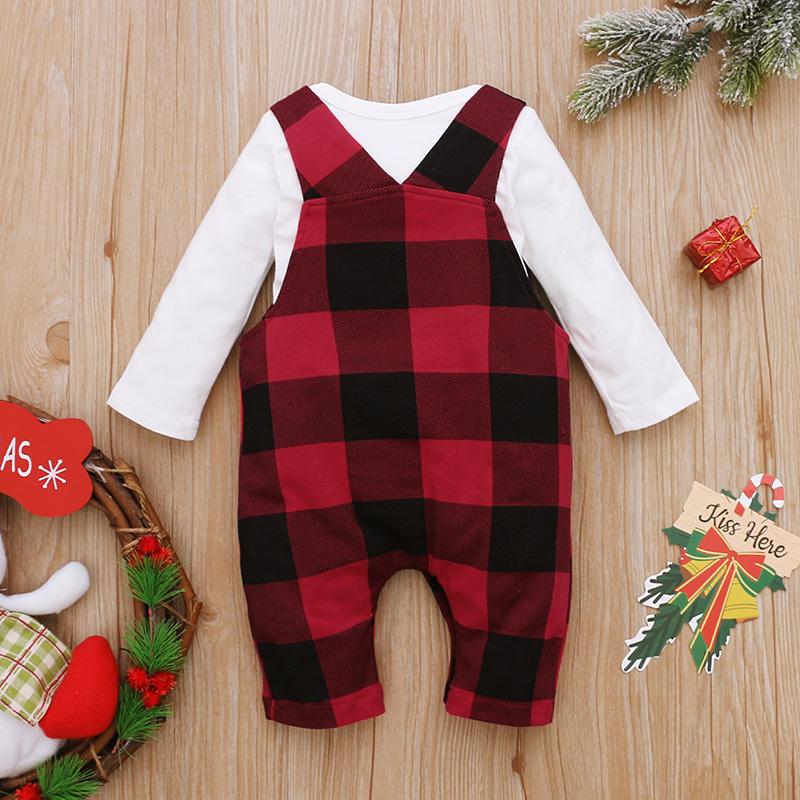 Baby Boy Girl White Long Sleeve Bow Tie Plaid 2 Pcs Set