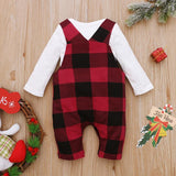 Baby Boy Girl White Long Sleeve Bow Tie Plaid 2 Pcs Set