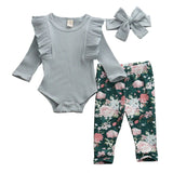 Baby Girl Knitting Ruffle Floral Valentine 3 Pcs Sets
