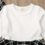 Toddler Baby Girl Long Sleeve Plaid Stitching Dress Set 2 Pcs