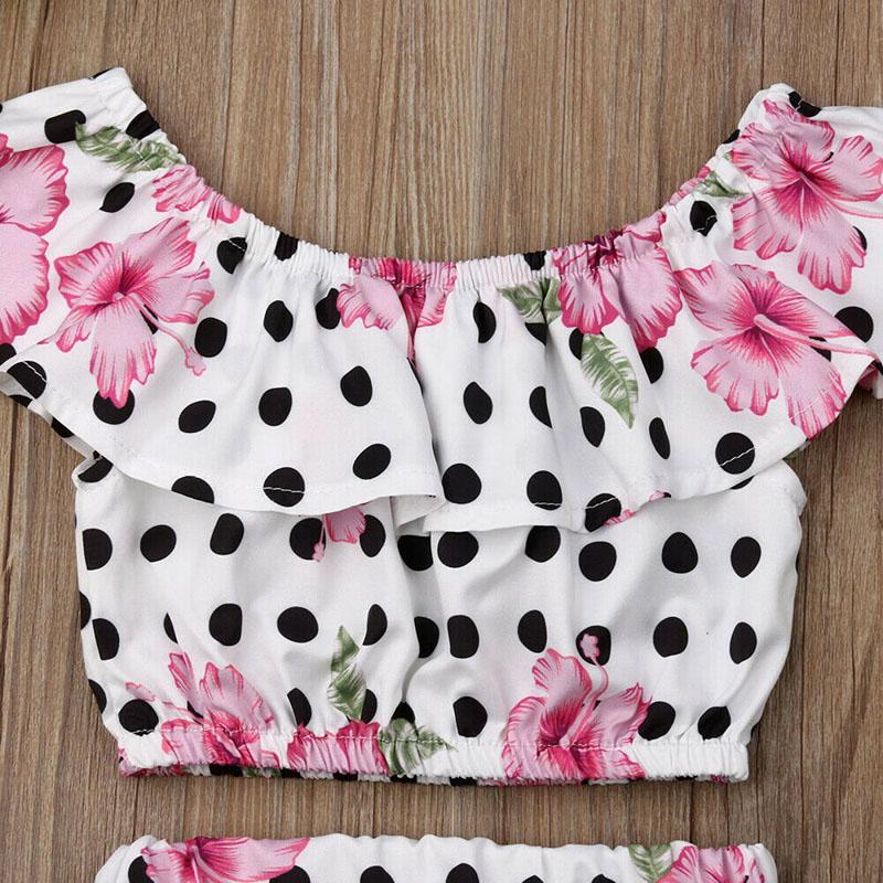 Baby Girl Flower Print Polka Dot Off Shoulder Tops Shorts 2pcs Sets