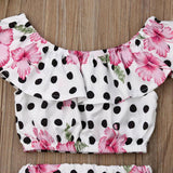 Baby Girl Flower Print Polka Dot Off Shoulder Tops Shorts 2pcs Sets