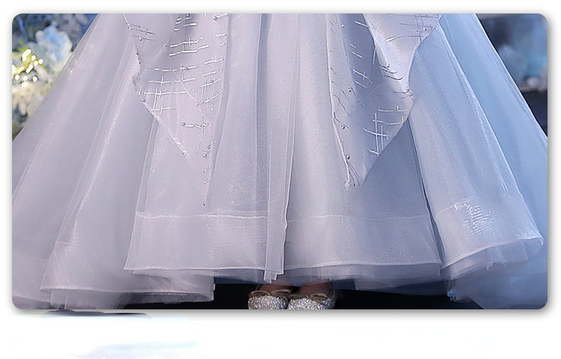 Kid Girl Drag-tailed Show Delicate Pompous Yarn Host Flower Piano Dresses