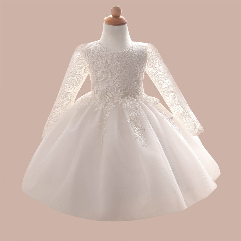 Toddler Girl Christening Winter Princess Long Sleeve Flower Birthday Dress